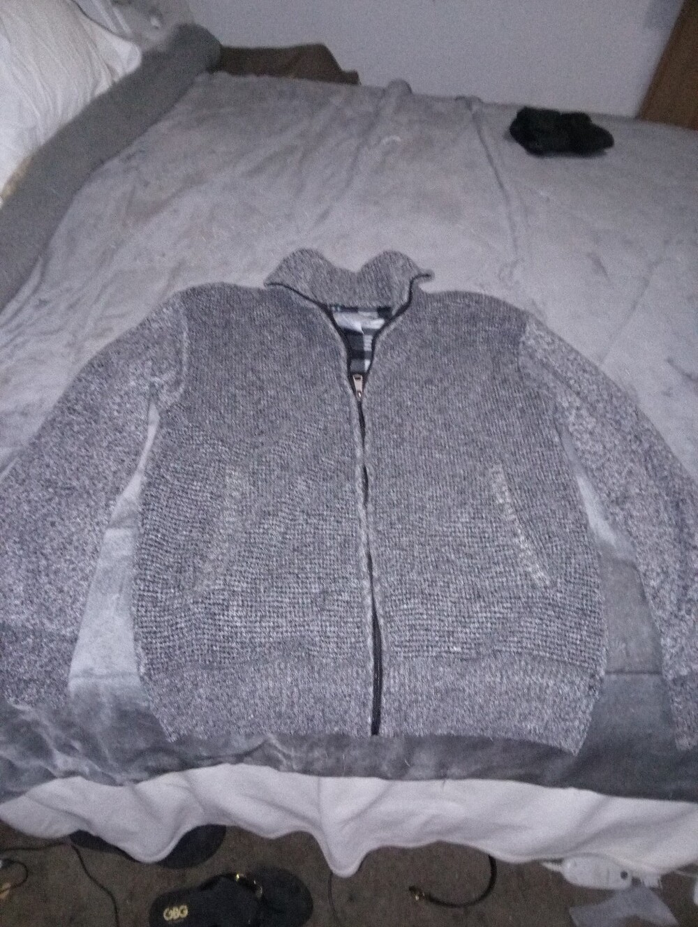 Elle Effect Gray Knit Full-Zip Sweater Jacket